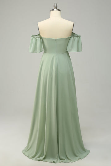 A Línea Fuera del Hombro Vestido de Dama de Honor Verde